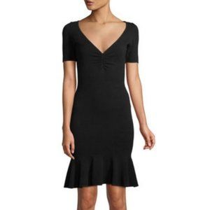 Milly Shirred V-Neck Flounce-Hem Dress, XS/P